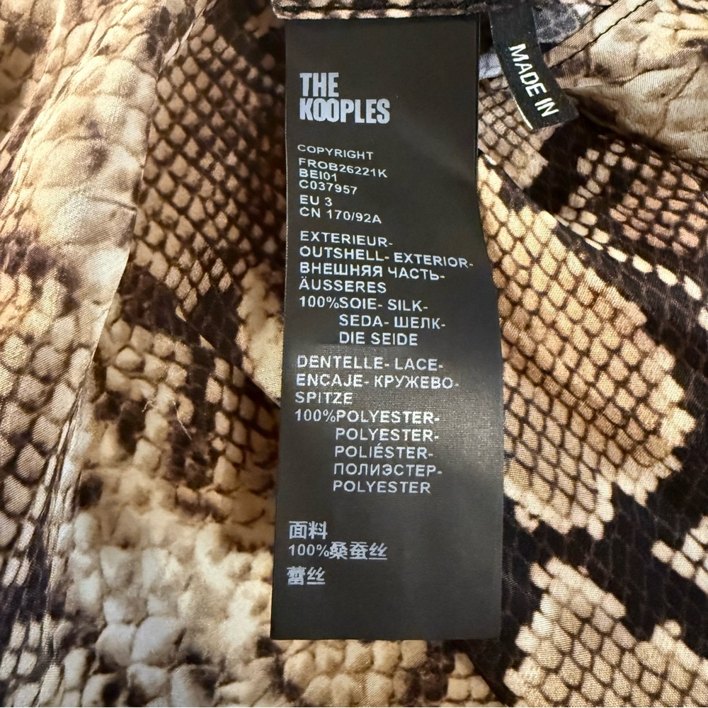 The Kooples 100% Silk Snake Print Slip  Midi Dress Lace Trim NWT - Picture 5 of 7
